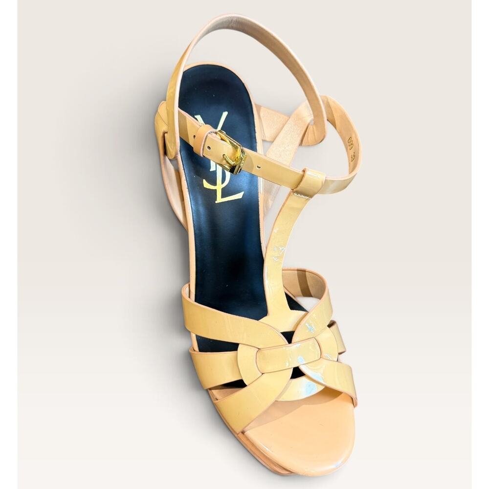 Saint Laurent YSL Sandals 39 Nude Patent Leather Platform Stiletto Heels Italy - Picture 6 of 16